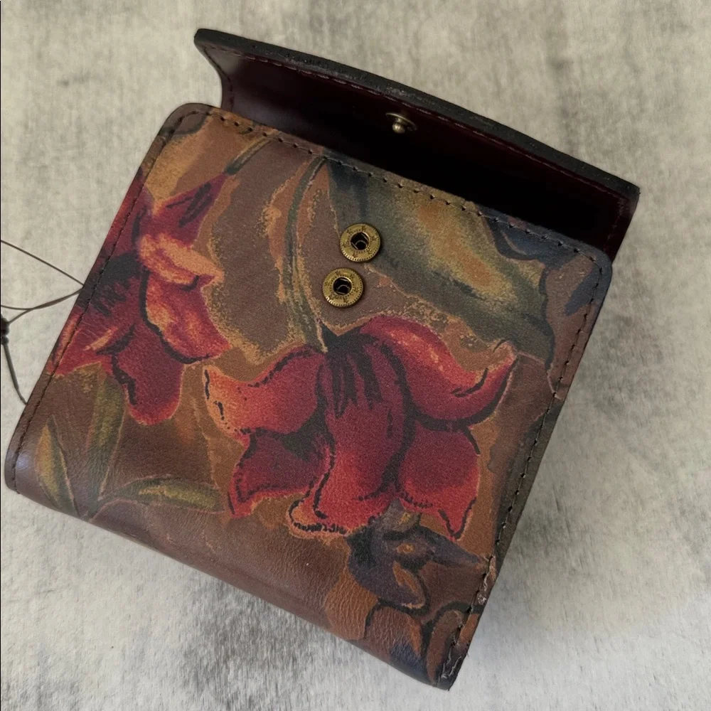 PATRICIA NASH Reiti Bi-Fold Leather RFID Wallet Floral Sienna Sunset Red Brown